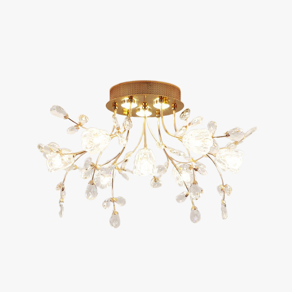 Tokibet Art Deco Elegant Golden Crystal Flower Flush Mount Ceiling Light
