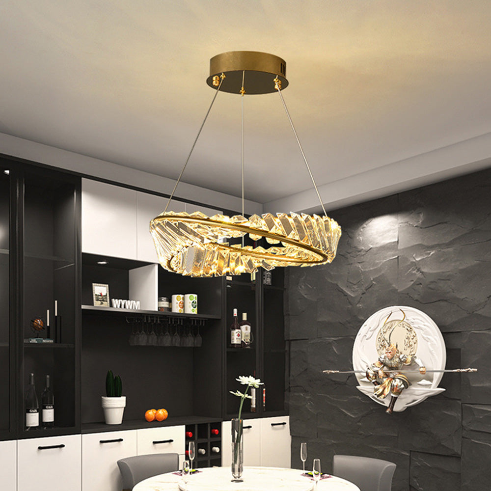 Gusosal Modern Luxury Round Glass Chandelier, Gold
