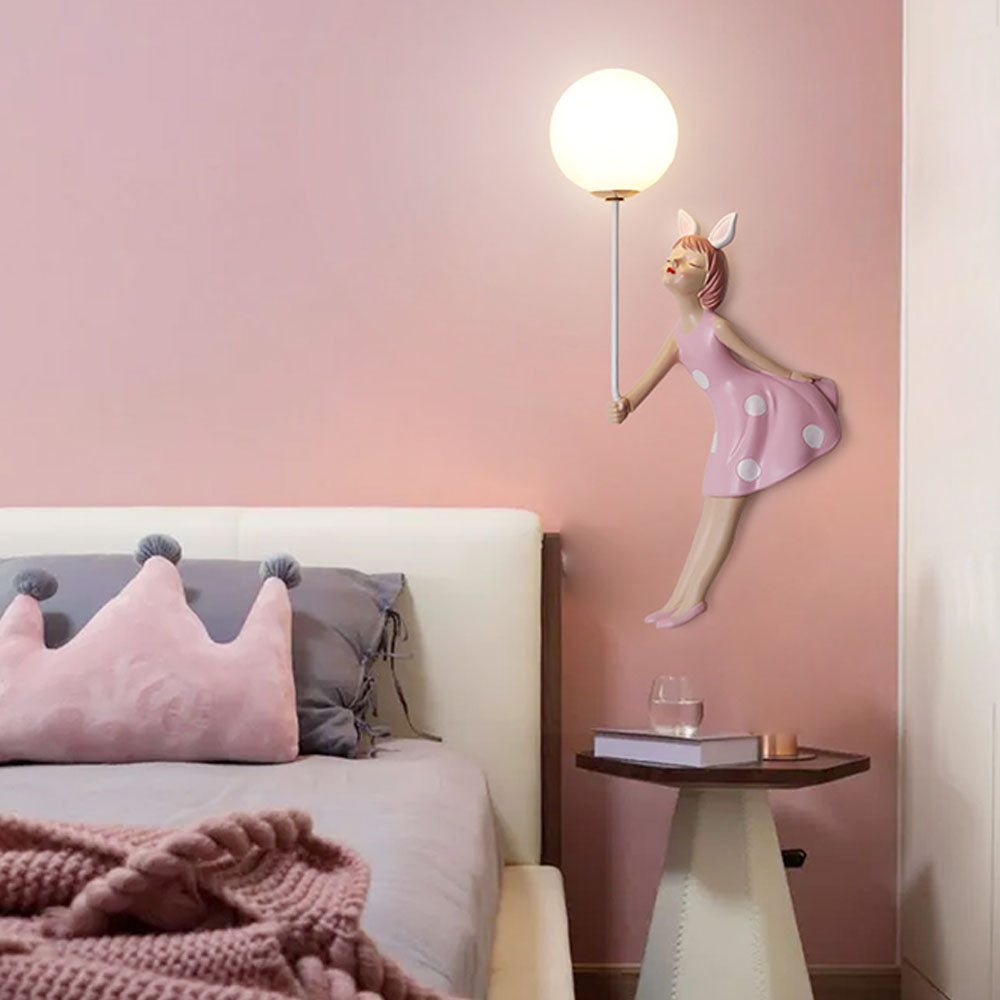 Nulitan Modern Balloon/Girl Shape Pink Wall Lamp