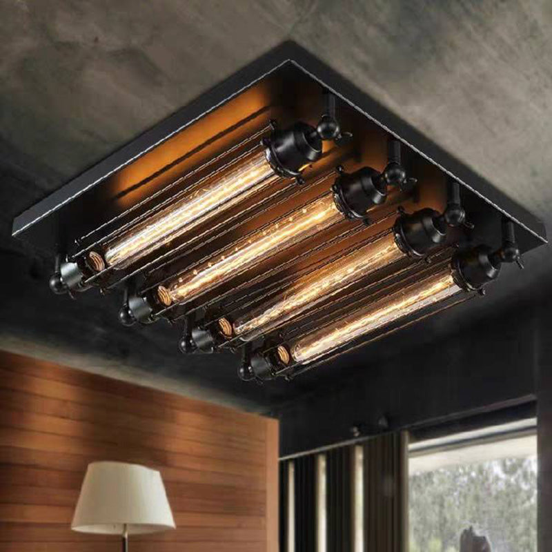 Nikokar Vintage Tubed Metal Flush Mount Ceiling Light, Black, Living Room