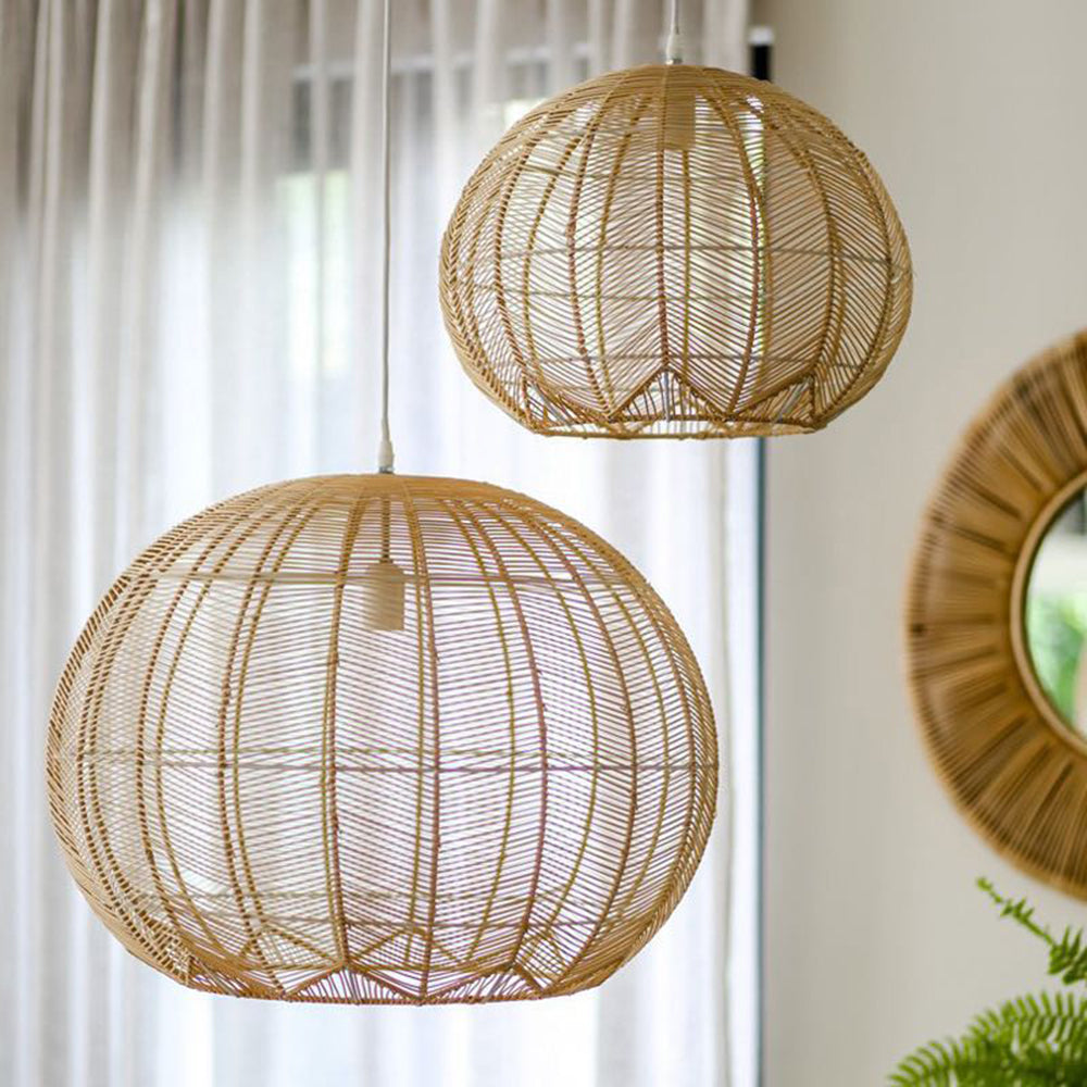 Mokobur Designer Round Handmade Rattan Pendant Light, Dining Room