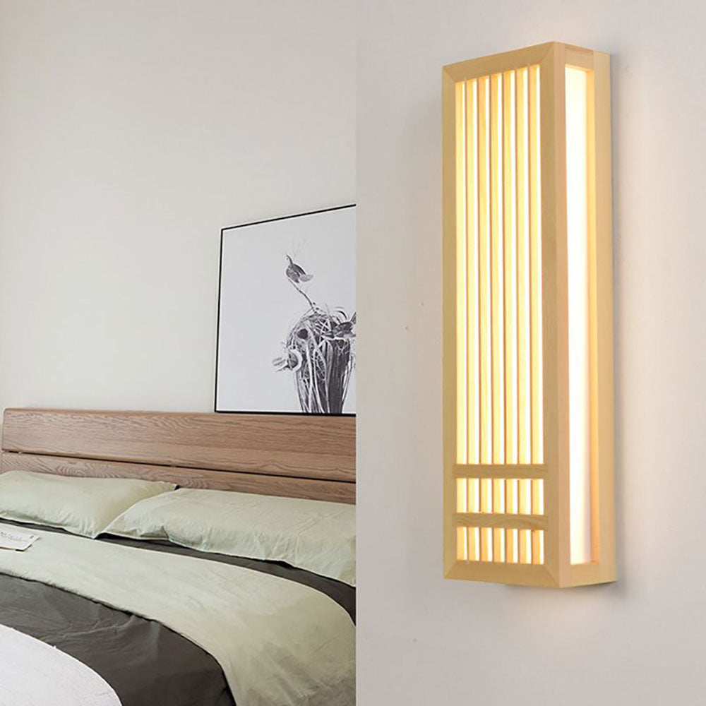 Jagegok Wall Lamp Rectangular Rustic, Wood/, Log Color, Bedroom