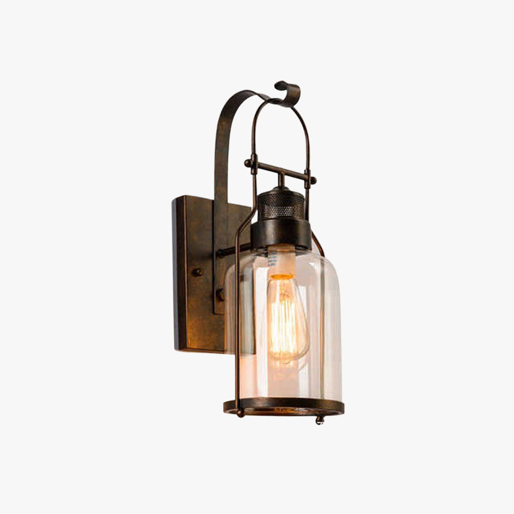 Fekutos Vintage Lantern Glass/Metal Wall Lamp, Black/Rusty
