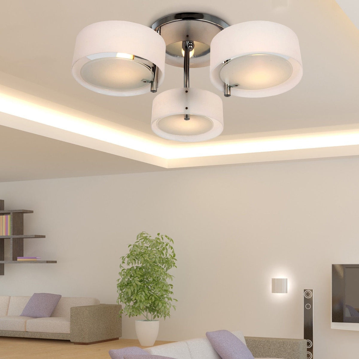 Winaredu Flush Mount Ceiling Light Glass White Modern Round Hallway