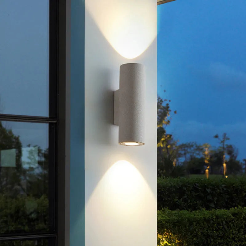 Tarumon Minimalist Cylindrical Double-headed Cement Outdoor Wall Lamp, Black/White