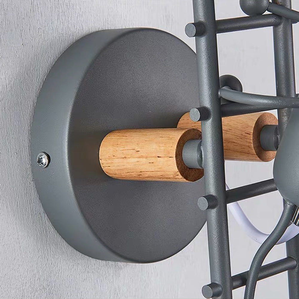 Hibinot Industrial Man Metal/Wood Wall Light, Gray/White/Green