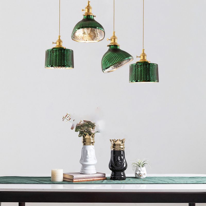 Jisikus Retro LED Pendant Light Metal Green Glass Dining Room