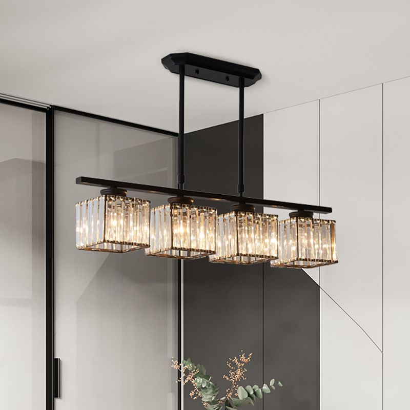 Wuperal Crystal Square Pendant Light, Black & Gold, 3/4 Heads