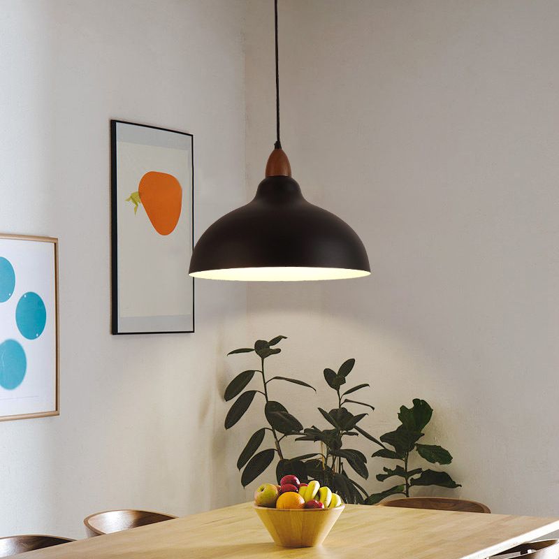 Wavudan Modern Bowl-shaped Metal Pendant Light, Black/White