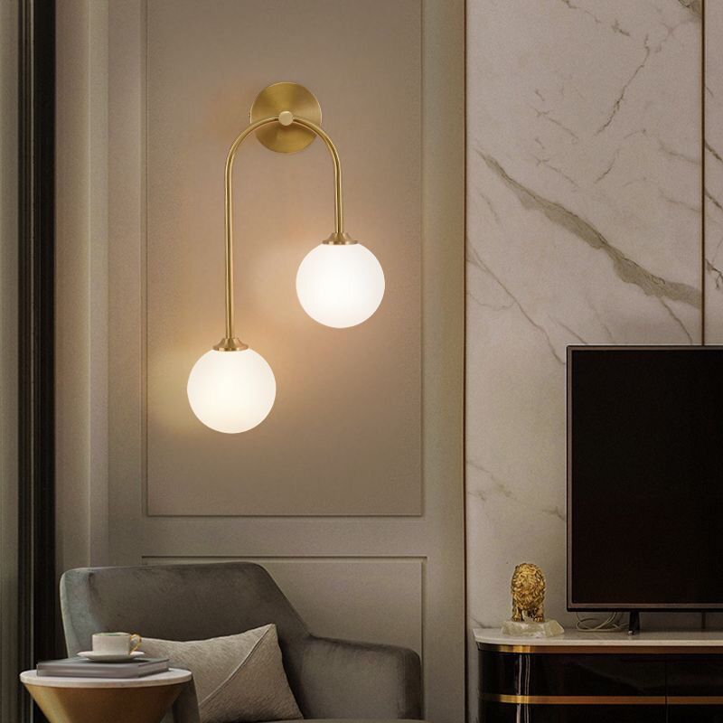 Hanagir Modern Arc Globe Glass Wall Lamp, Brass, Living Room