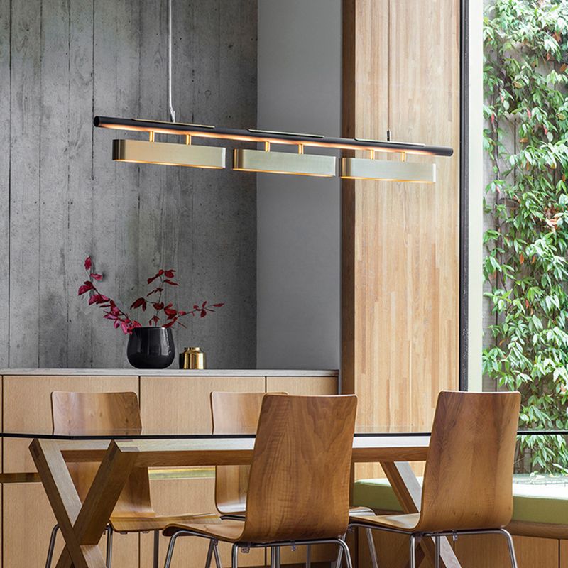 Bevakit Pendant Light Rectangular Modern, Metal, Black/Brass, Office