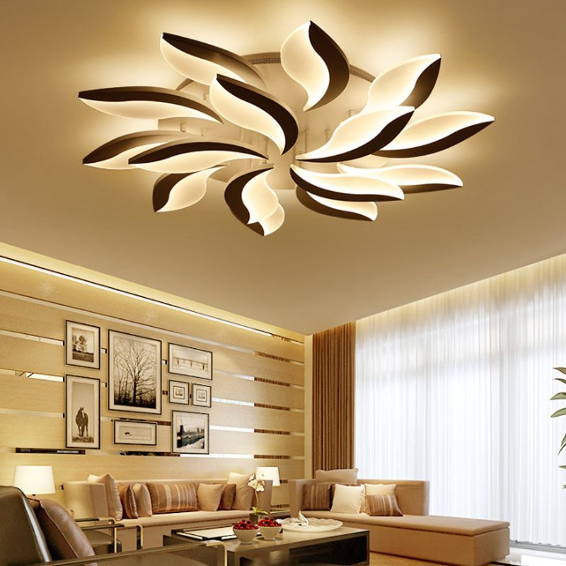 Sumukok Minimalist Art Deco Flower Flush Mount Ceiling Light, White, Living Room