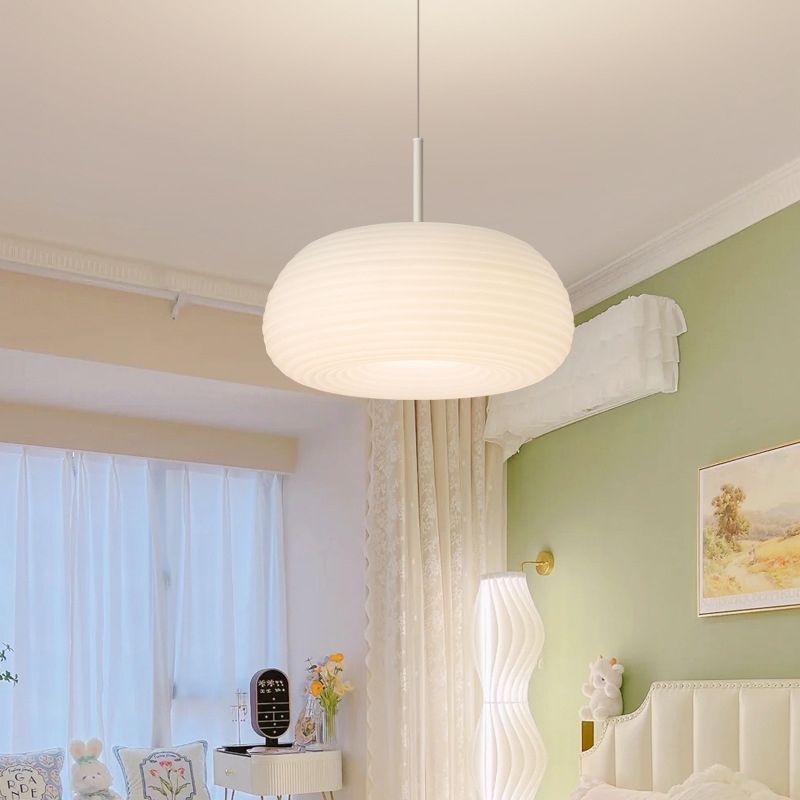 Zoriel Pendant Light White Glass Drum Shape-Relic Pieces