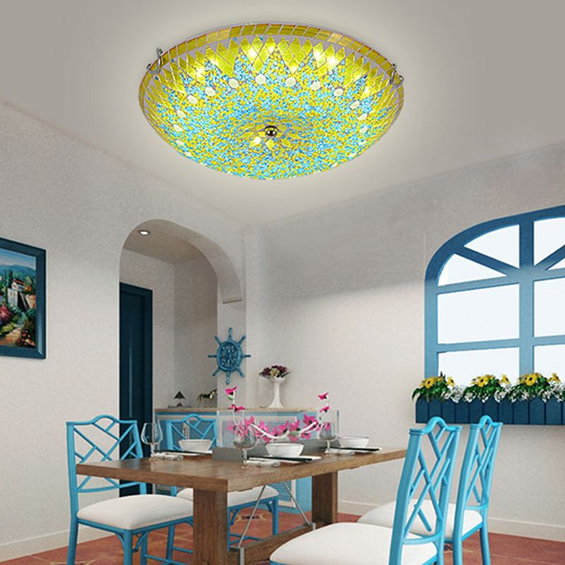 Dimoler Modern Mediterranean Glass Flush Mount Ceiling Light Blue/Yellow/White