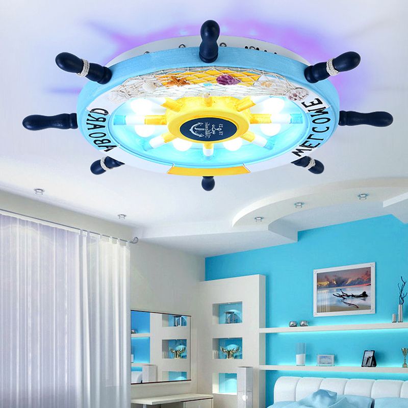 Wumekak Modern Rudder Metal Flush Mount Ceiling Light, White/Blue For Kids