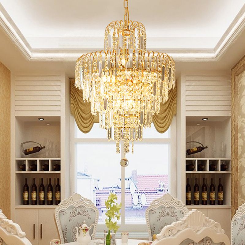 Zuronad Luxury 5 Layers Tassel Crystal Gold Chandelier
