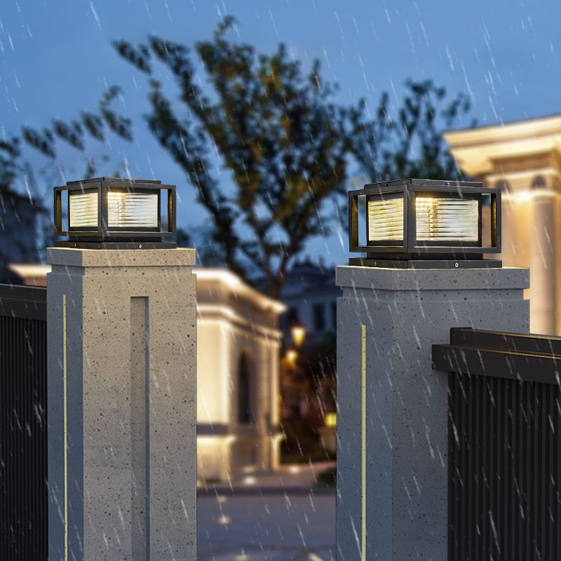 Polokur Contemporary LED Rectangular Metal Outdoor Lamps, Black