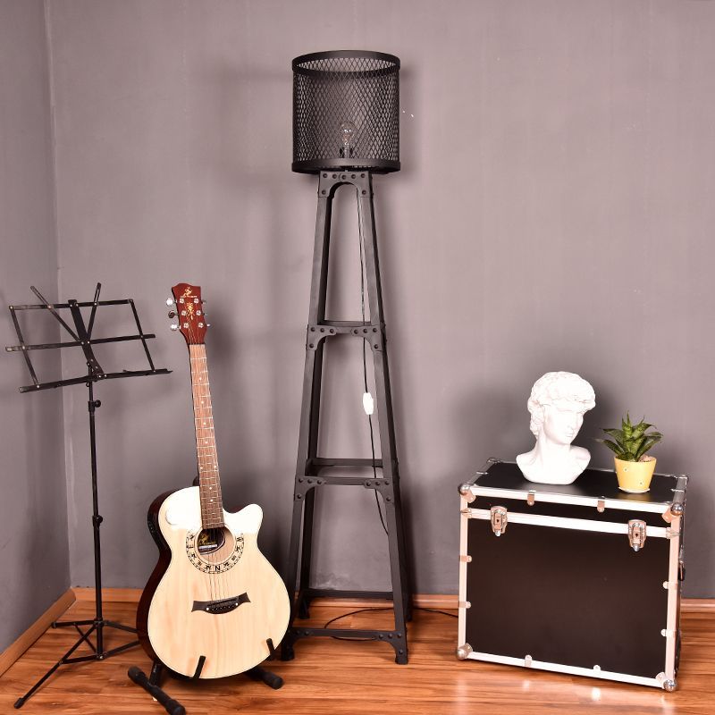 Jitigam Modern Cylinder Mesh Screen Metal Floor Lamp, Black