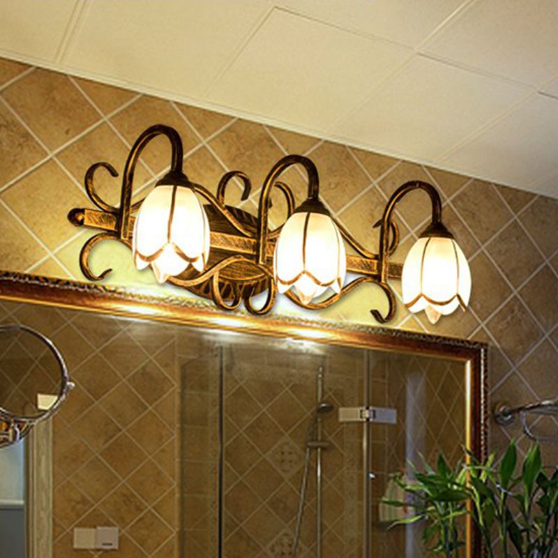 Falugok Antique Brass Flower Mirror Front Vanity Wall Lamp