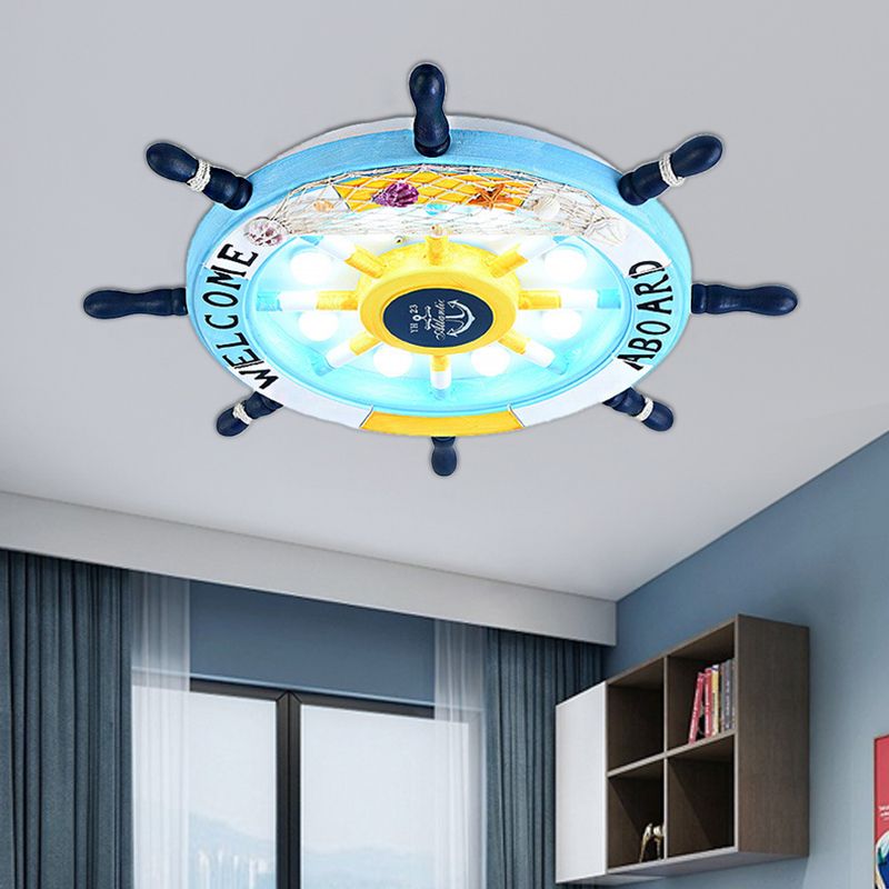 Wumekak Modern Rudder Metal Flush Mount Ceiling Light, White/Blue For Kids