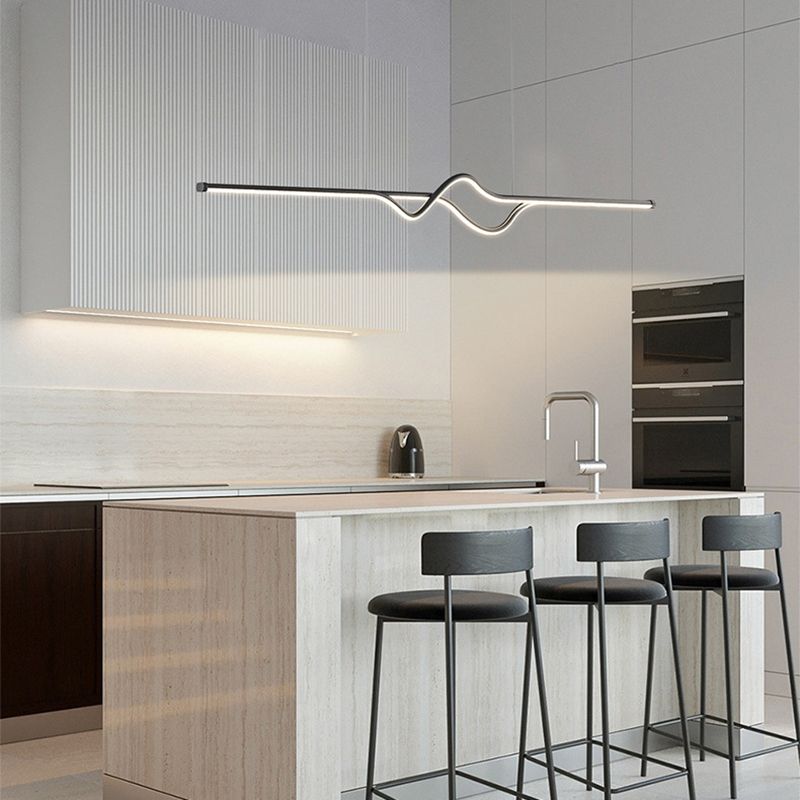 Hinugek Modern Linear Metal Pendant Light, Black/White/Grey