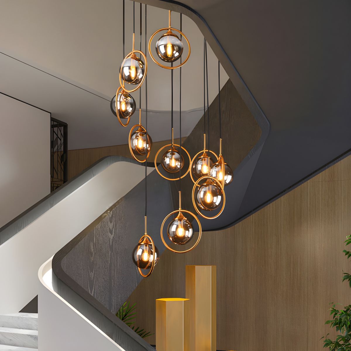 Givares Modern Spiral Ball Glass Staircase Chandelier