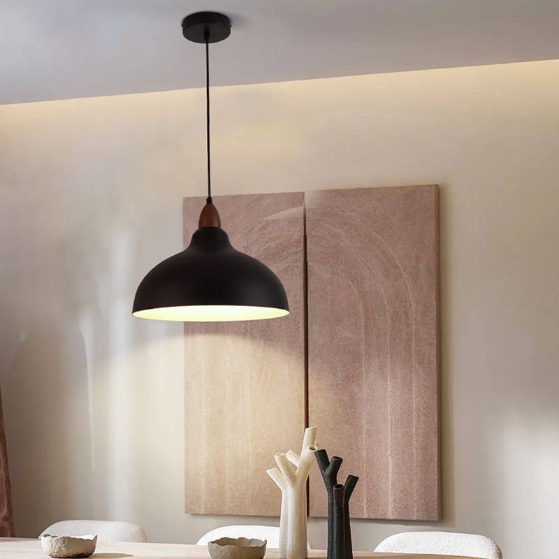 Wavudan Modern Bowl-shaped Metal Pendant Light, Black/White