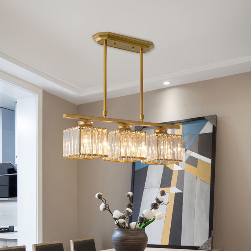 Wuperal Crystal Square Pendant Light, Black & Gold, 3/4 Heads