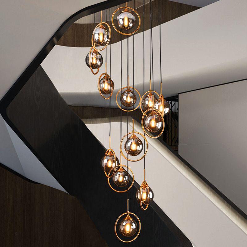 Givares Modern Spiral Ball Glass Staircase Chandelier