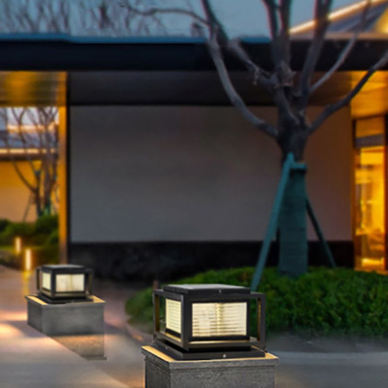 Polokur Contemporary LED Rectangular Metal Outdoor Lamps, Black
