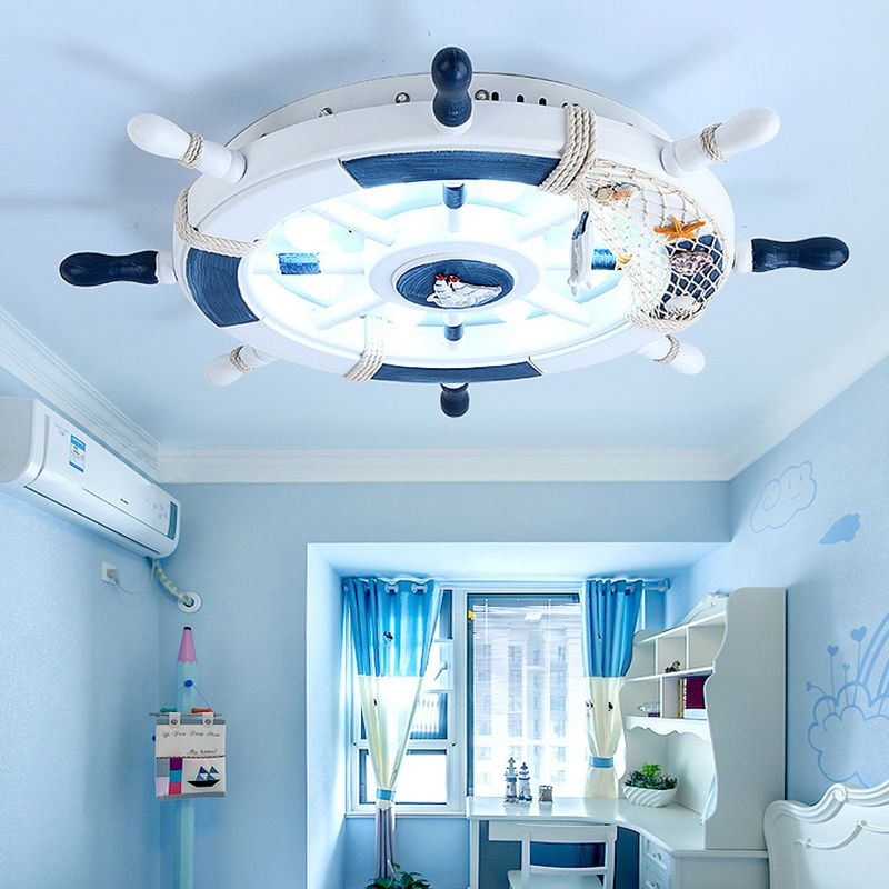 Wumekak Modern Rudder Metal Flush Mount Ceiling Light, White/Blue For Kids