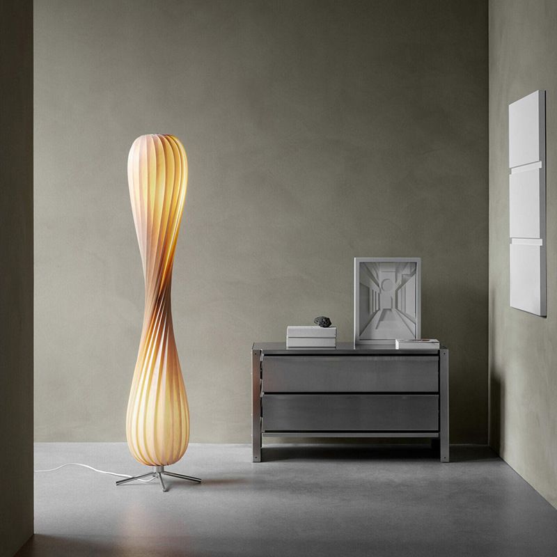 Molekut Modern Twisted Wood Floor Lamp, Wood Color