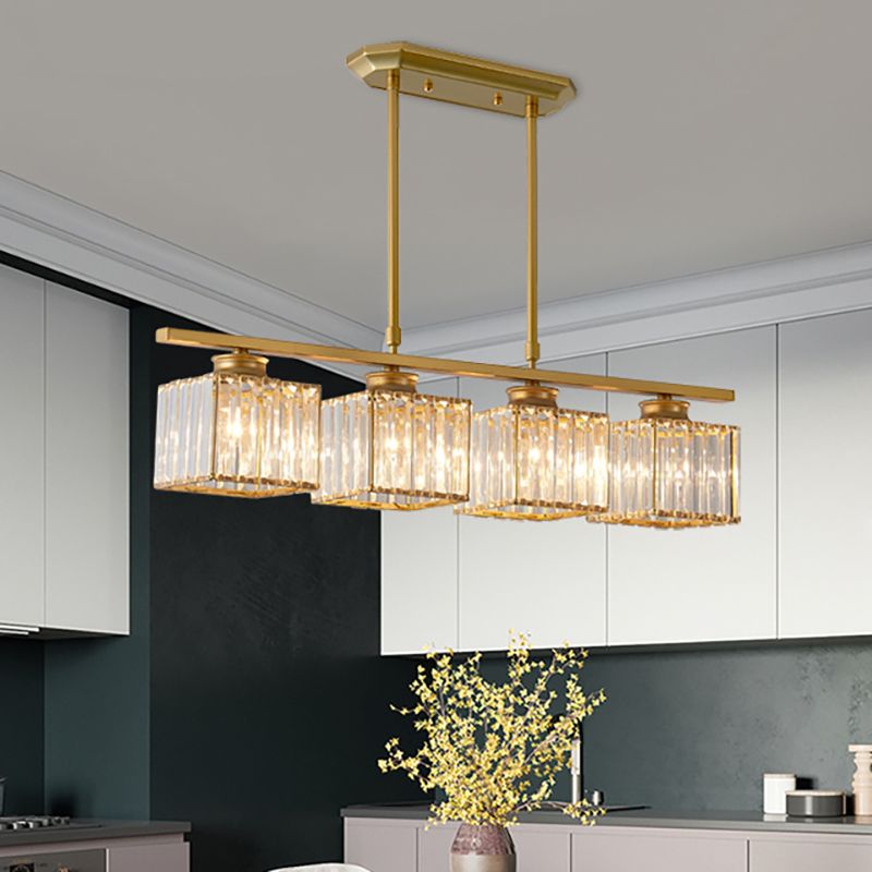 Wuperal Crystal Square Pendant Light, Black & Gold, 3/4 Heads