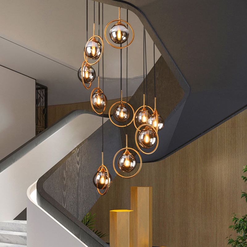 Givares Modern Spiral Ball Glass Staircase Chandelier