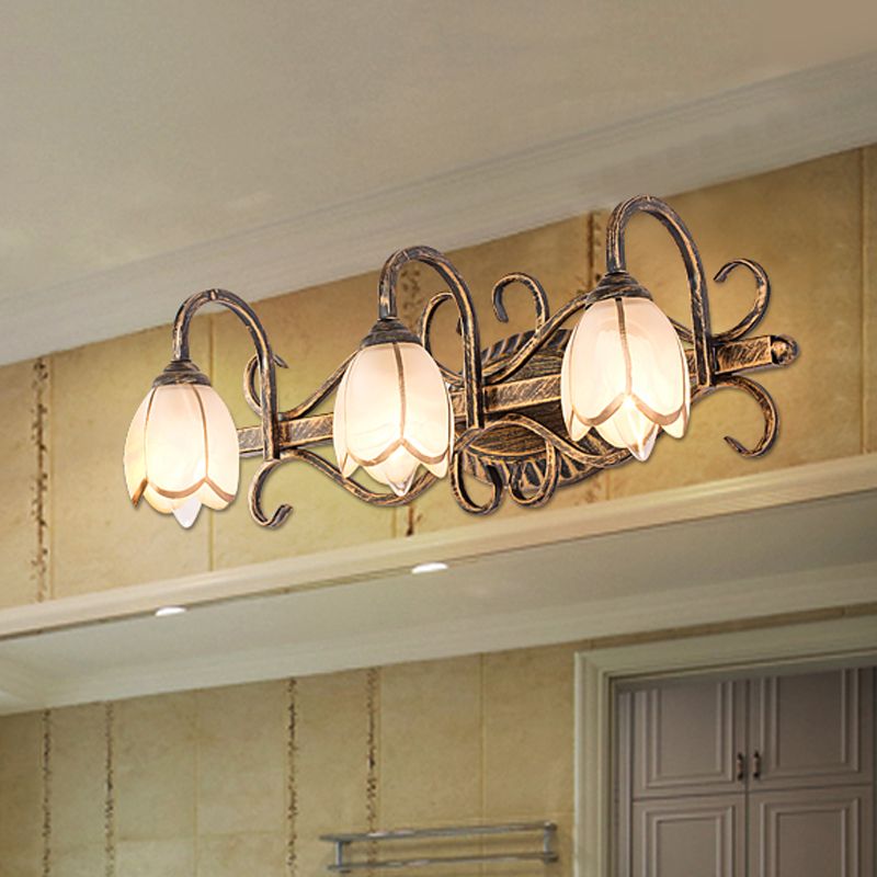 Falugok Antique Brass Flower Mirror Front Vanity Wall Lamp