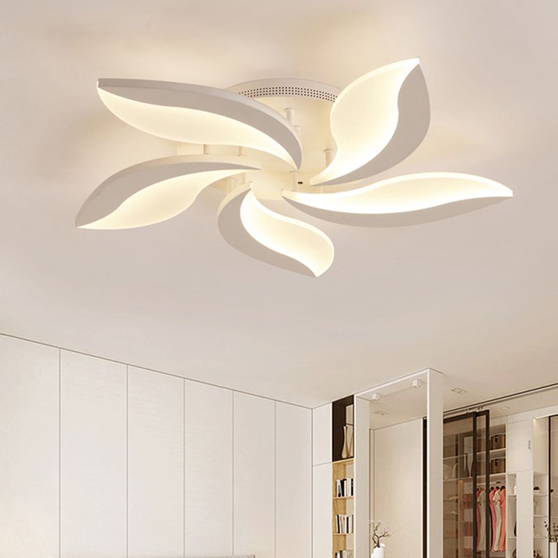 Sumukok Minimalist Art Deco Flower Flush Mount Ceiling Light, White, Living Room