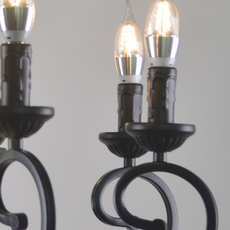 Porilud Creative Retro Candle Chandelier Black Metal Bedroom
