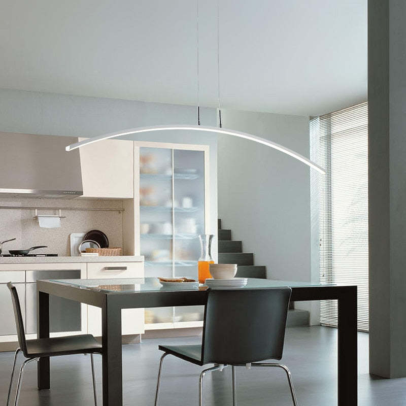 Rusenar Curved Linear Pendant Light for Dining Room, Black/White