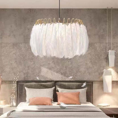 Nasesil Elegant Feather Pendant Light, Black/White, Bedroom/Living Room