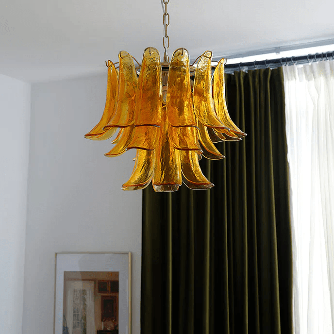 Elvess Chandelier Murano Glass Leaf Golden