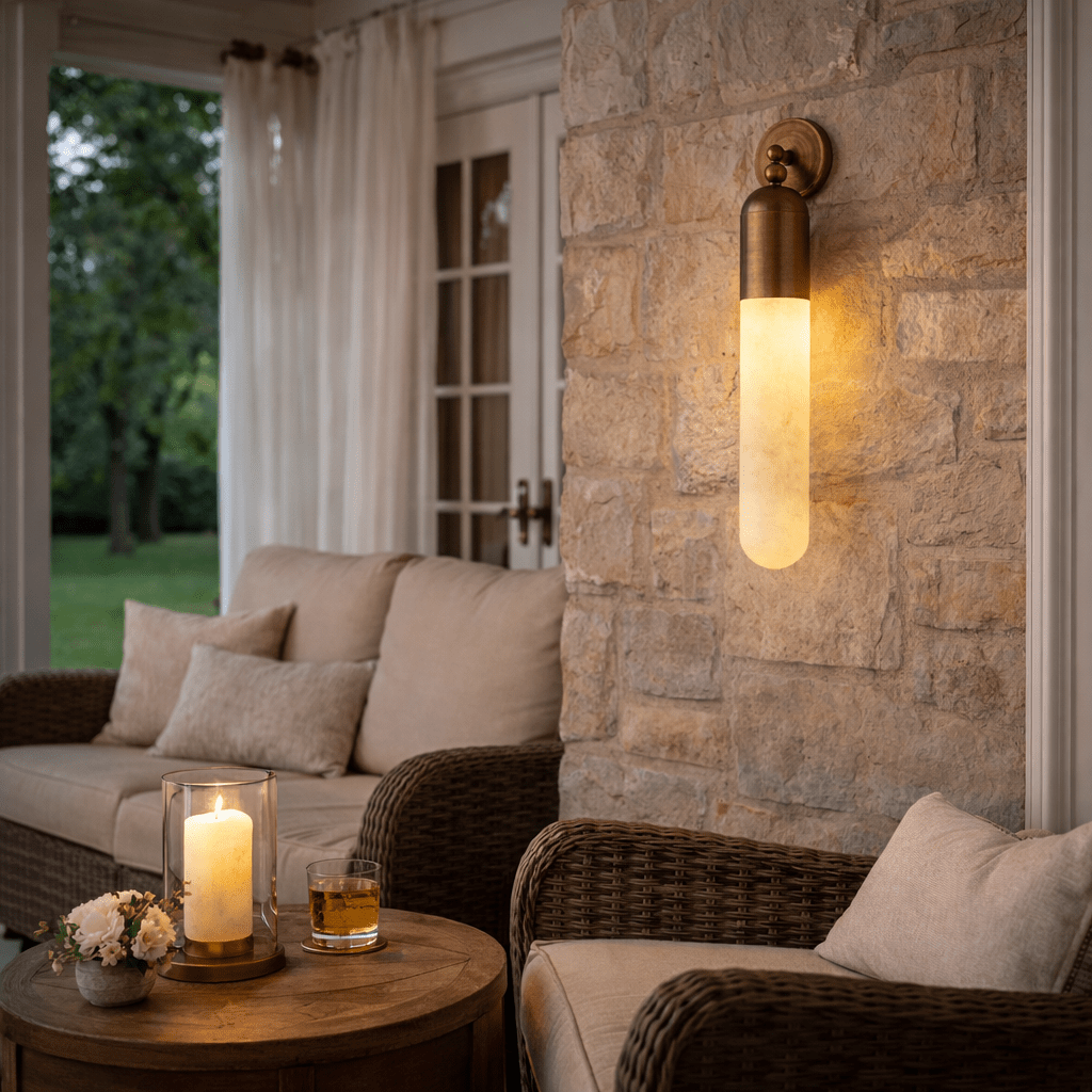 Celyn Alabaster Sculpted Tube Wall Sconce