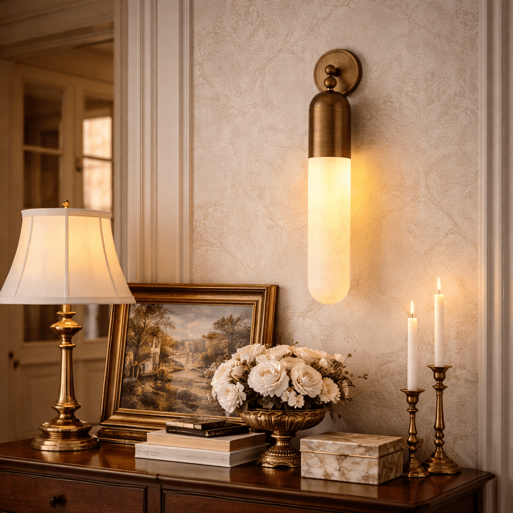 Celyn Alabaster Sculpted Tube Wall Sconce