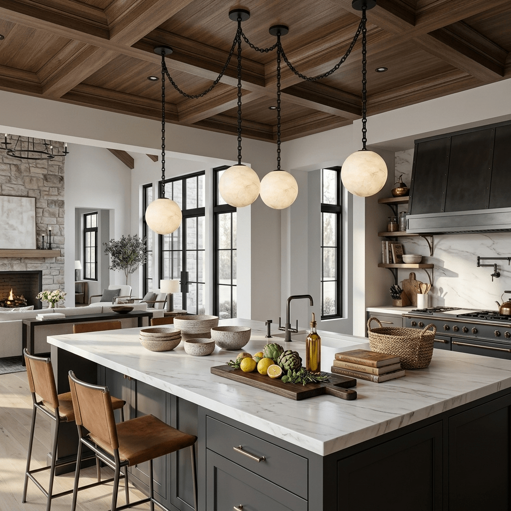 Elarion Industrial Alabaster Orb Chain Chandelier