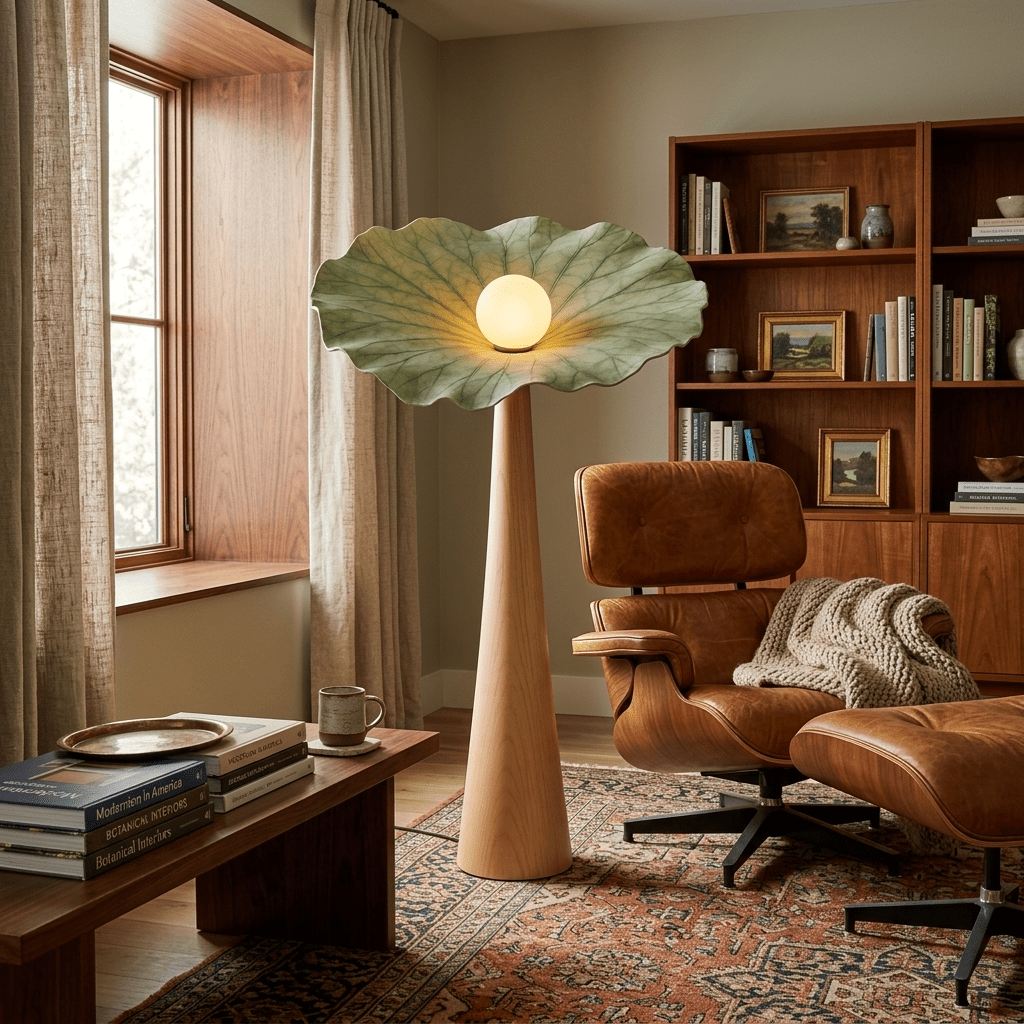 Noroielle Lotus Veil Woodgrain Floor Lamp