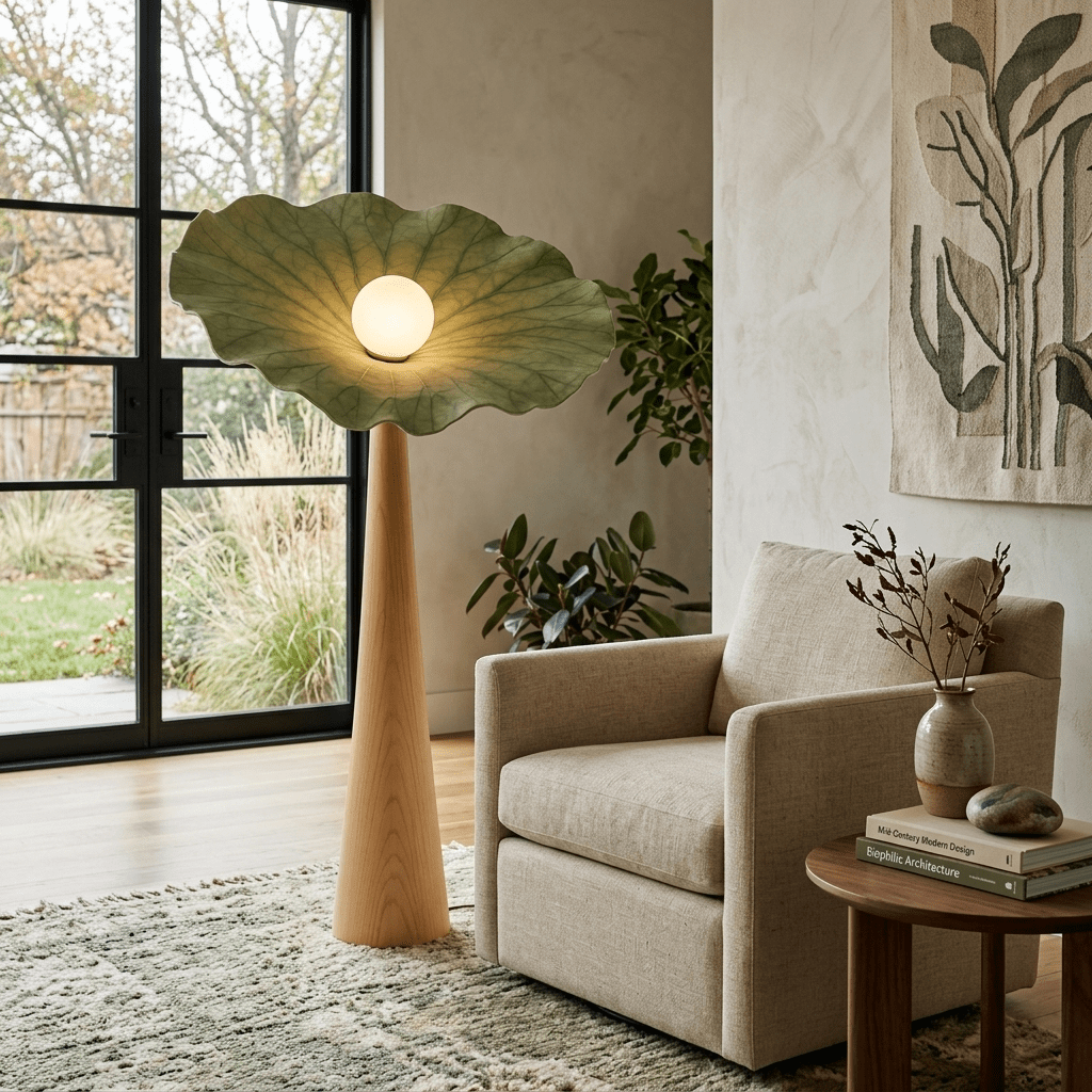 Noroielle Lotus Veil Woodgrain Floor Lamp