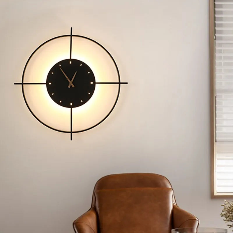 Norva Modern Clock Round Wall Lamp, Gold/Black-Relic Pieces