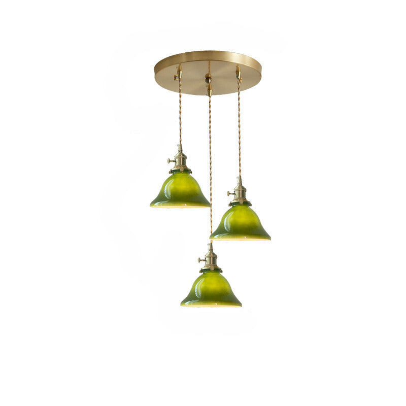 Juguped Rustic Vintage LED Pendant Light Green Copper Glass Dining Room