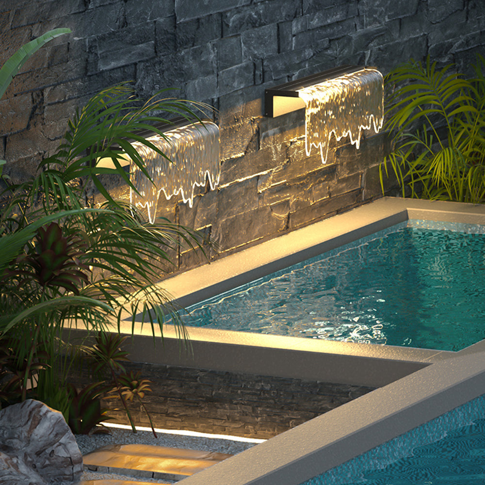 Hobavom Modern Minimalist Water Texture Metal/ Solar Waterproof Outdoor Wall Lamp, Black