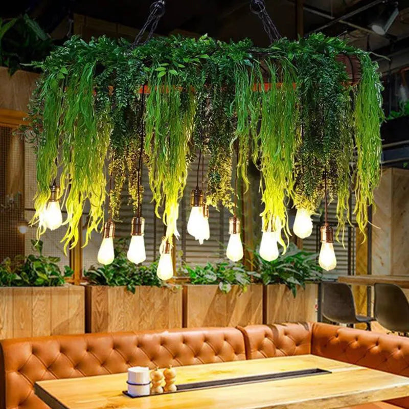 Nogatet Natural Decorative Rectangular Plant Metal Pendant Light Green
