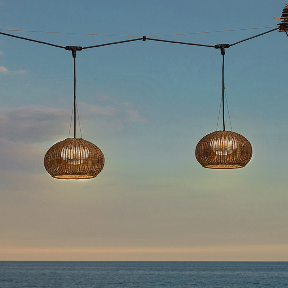 Wisenel Retro Lantern Gold Pendant Light, Bamboo/